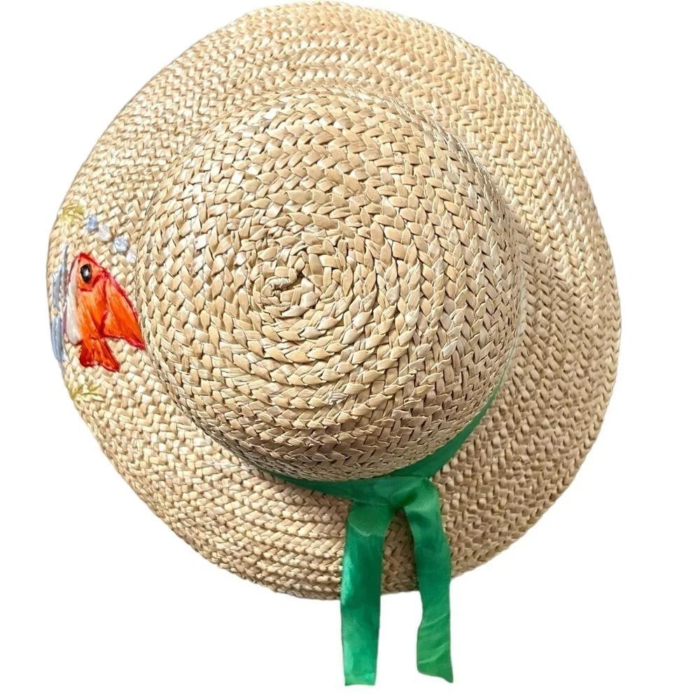 Straw Hat With Fish Embroidery Girls